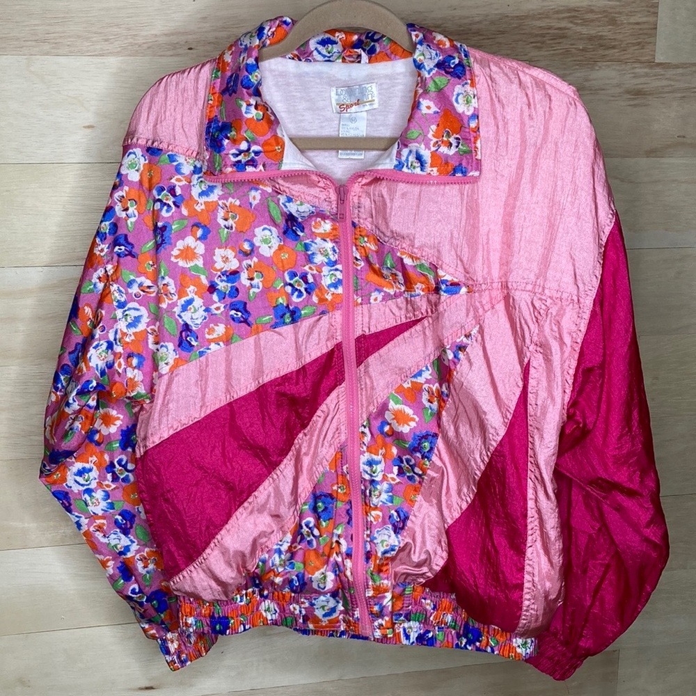 Vintage windbreaker 80s floral summer jacket size medium 90s retro